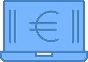 euro ordenador portátil línea lleno azul icono vector