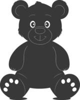 Silhouette cute bear doll black color only full body vector