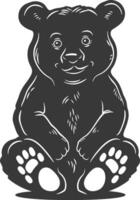 Silhouette cute bear doll black color only full body vector