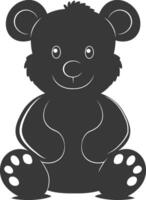 Silhouette cute bear doll black color only full body vector