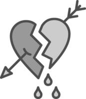 roto corazón línea lleno escala de grises icono diseño vector