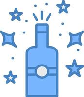 champán línea lleno azul icono vector