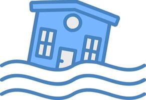 Flooded House Line Filled Blue Icon vector