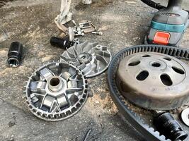 motorcycle engines and chain drive gears photo