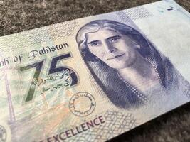 Mohtrama Fatima Jinnah, Portrait from Pakistan 75 Rupees 2023 Banknotes. 75th Anniversary State Bank of Pakistan Banknotes. photo