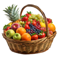 Illustration of basket of mixed fruits png