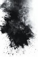 Explosive Black Powder Burst Against A White Background photo