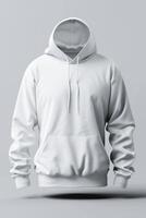 White Hooded Sweatshirt Displayed Against Gray Background photo