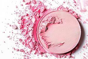 Crushed Pink Blush Makeup Powder Scatter on a White Background photo