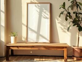 Wooden Picture Frame on Wooden Table With Dry Flowers in Vase During Afternoon photo