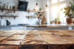 Warm Sunlight Bathes a Modern Kitchen Interior With Wooden Countertops photo