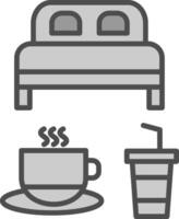 cama y desayuno línea lleno escala de grises icono diseño vector