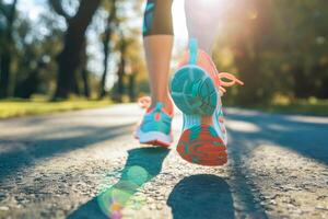 Morning Jog in the Park With Colorful Running Shoes and Sun Flares photo