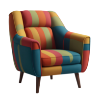 Midcentury realistic colourful armchair isolated on transparent background png