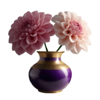 Beautiful blossom dahlia flower in vase isolated on transparent background png