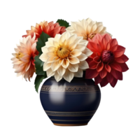 Beautiful dahlia flower in vase isolated on transparent background png