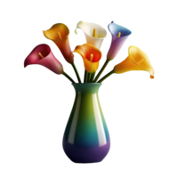 Beautiful colourful calla lily flower in vase isolated on transparent background png