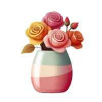 Beautiful blossom rose flower in vase isolated on transparent background png