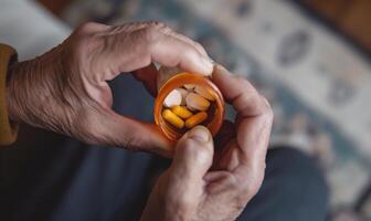 Medication Management - Adult Hand Pouring Pills from Bottle photo