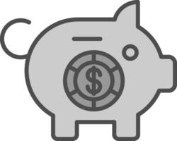 cerdito banco línea lleno escala de grises icono diseño vector