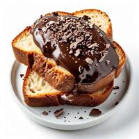 Toast bread with hazelnut spread. Sweet chocolate cream white background photo