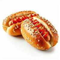 two hot dog buns isolated on white background photo