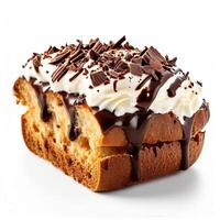 Toast bread with hazelnut spread. Sweet chocolate cream white background photo