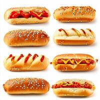 two hot dog buns isolated on white background photo