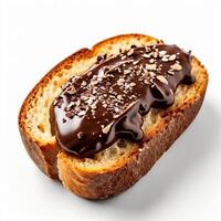 Toast bread with hazelnut spread. Sweet chocolate cream white background photo