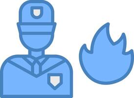 Firefighter Line Filled Blue Icon vector