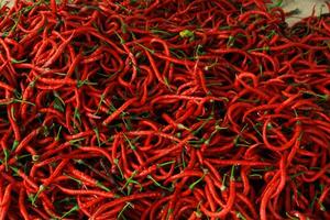 Top view of red chili pepper texture background photo
