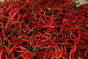 Top view of red chili pepper texture background photo