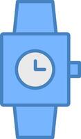 reloj línea lleno azul icono vector