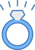 diamante anillo línea lleno azul icono vector