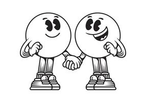 Line art character of two ball head, in hand in hand pose vector