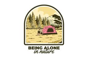 Camping alone in nature. Vintage outdoor illustration badge design vector