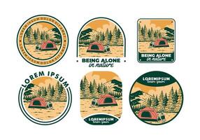 Camping alone in nature. Vintage outdoor illustration badge design vector