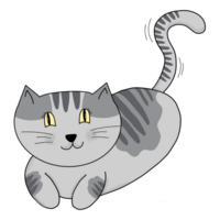 dessin animé chat main dessin pose et séance sur le sol png