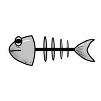 Hand drawing of dead fish skeleton png