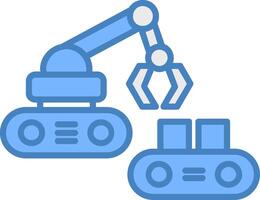 Robotic Produce Sorting Line Filled Blue Icon vector