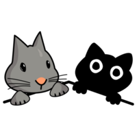 Bunny and black cat in the corner. cartoon png