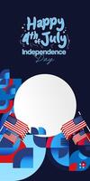 United States Independence Day banner in colorful modern geometric style. USA National Day greeting card cover on 4th of July with country flag. Vertical backgrounds for celebrating national holidays vector