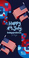 United States Independence Day banner in colorful modern geometric style. USA National Day greeting card cover on 4th of July with country flag. Vertical backgrounds for celebrating national holidays vector