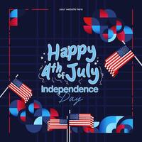 United States Independence Day square banner in colorful modern geometric style. USA National Day greeting card cover on 4th of July with country flag. Backgrounds for celebrating national holidays vector