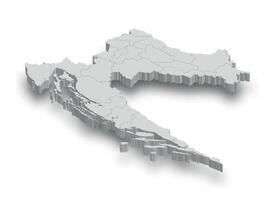 3d Croacia blanco mapa con regiones aislado vector