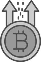 bitcoin subir línea lleno escala de grises icono diseño vector