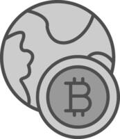 Bitcoin World Line Filled Greyscale Icon Design vector