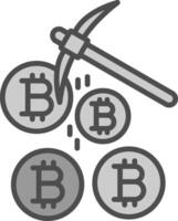 bitcoin minería línea lleno escala de grises icono diseño vector