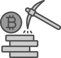 bitcoin minería línea lleno escala de grises icono diseño vector