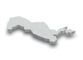 3d Uzbekistán blanco mapa con regiones aislado vector